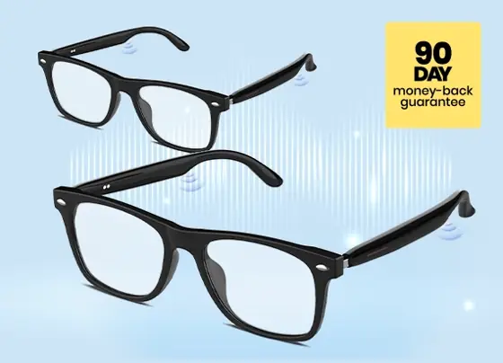 Seller's alternate BlueLume checkout image showing black full-rim glasses